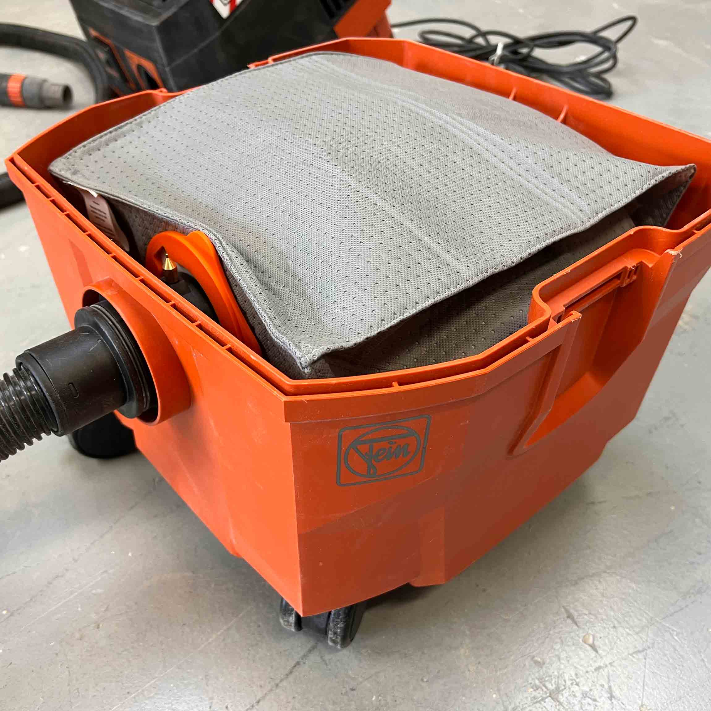Reusable dust bag for Fein Dustex 25 L fitted inside the dust extractor